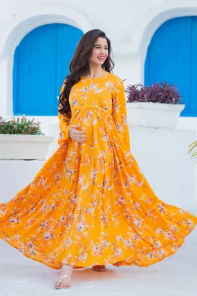 Flowy Sunshine Floral Maternity & Nursing Layer Dress