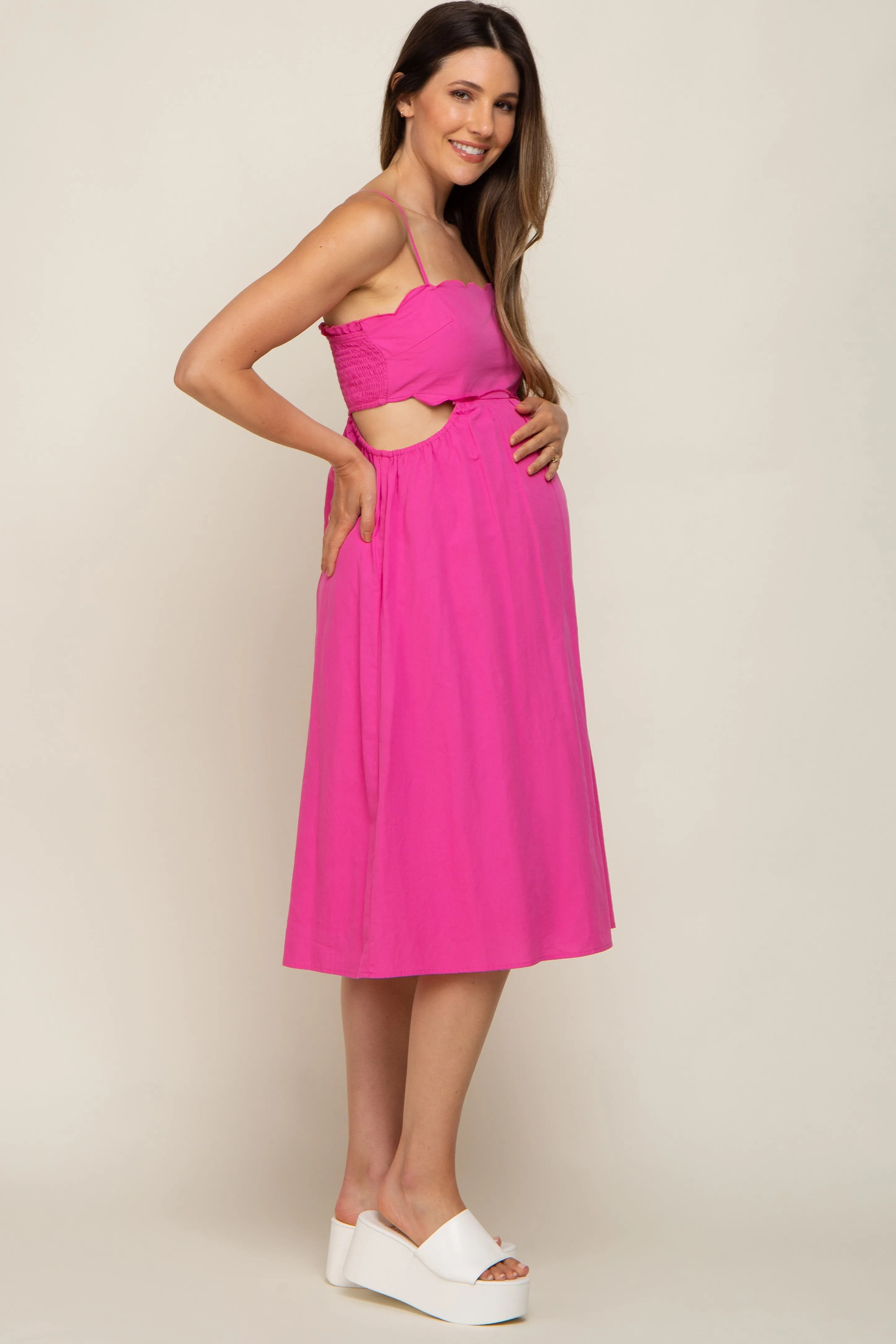 Fuchsia Scalloped Side Cutout Maternity Dress