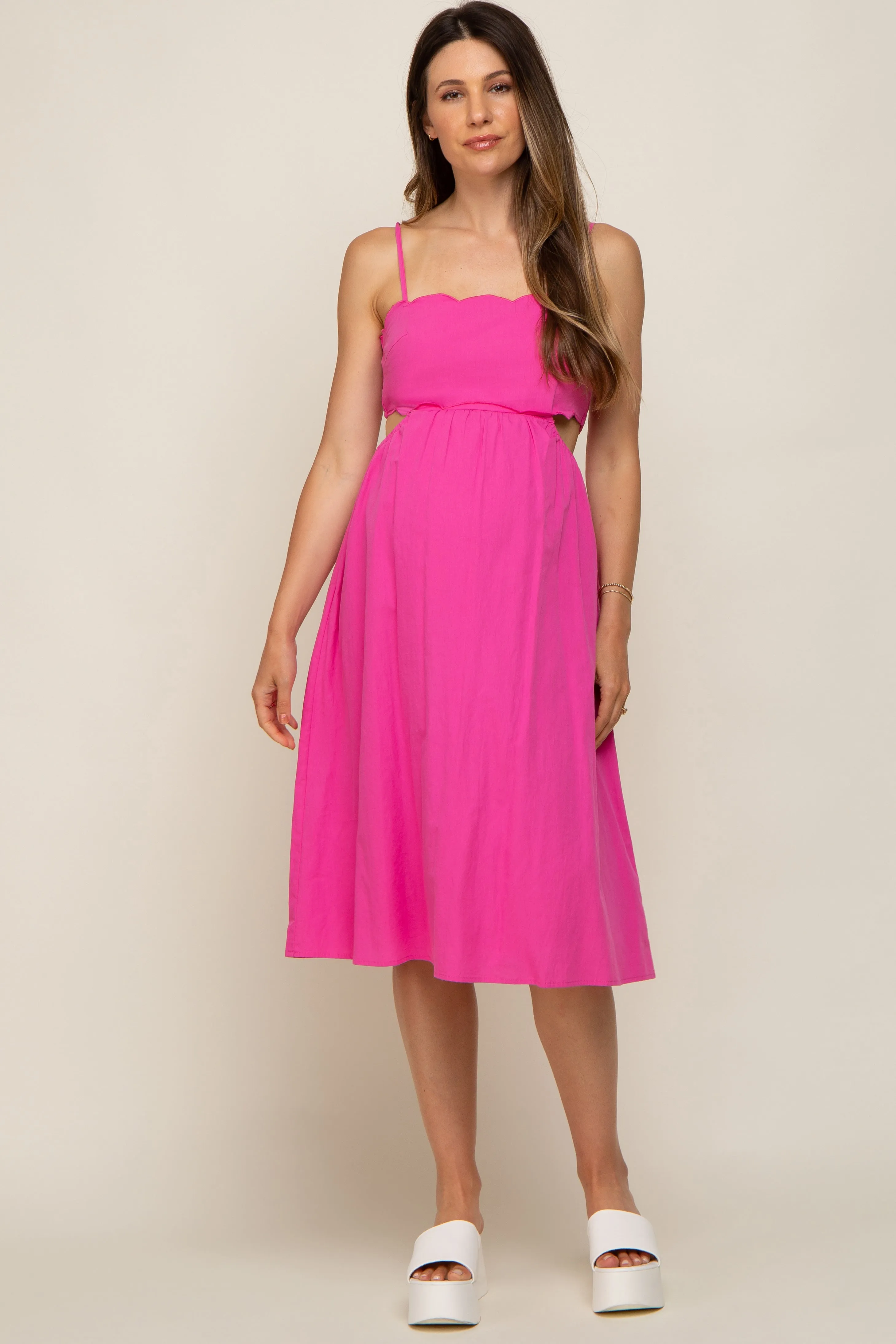 Fuchsia Scalloped Side Cutout Maternity Dress