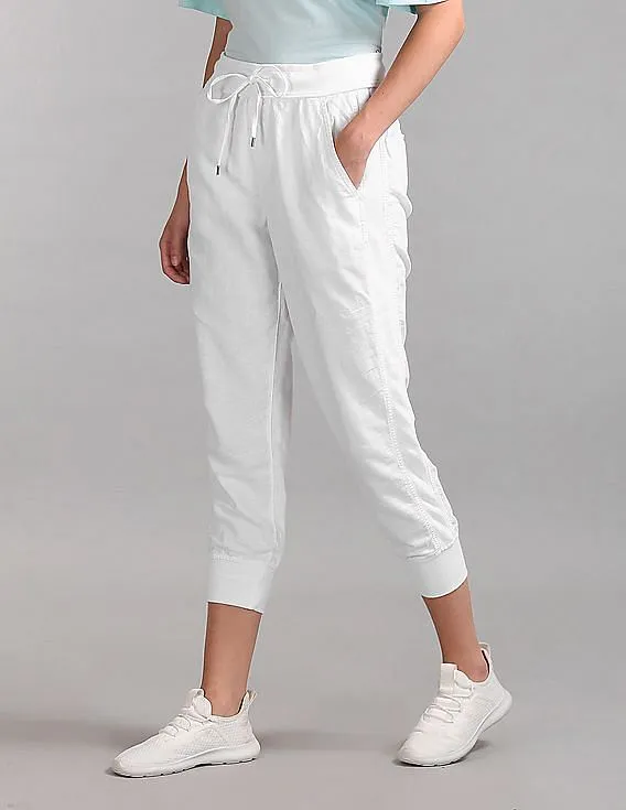 GAP Women White Drawstring Joggers In Linen