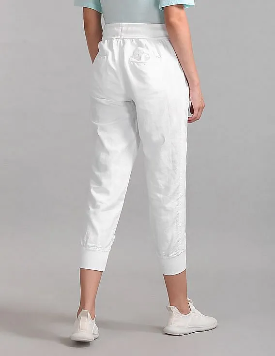 GAP Women White Drawstring Joggers In Linen