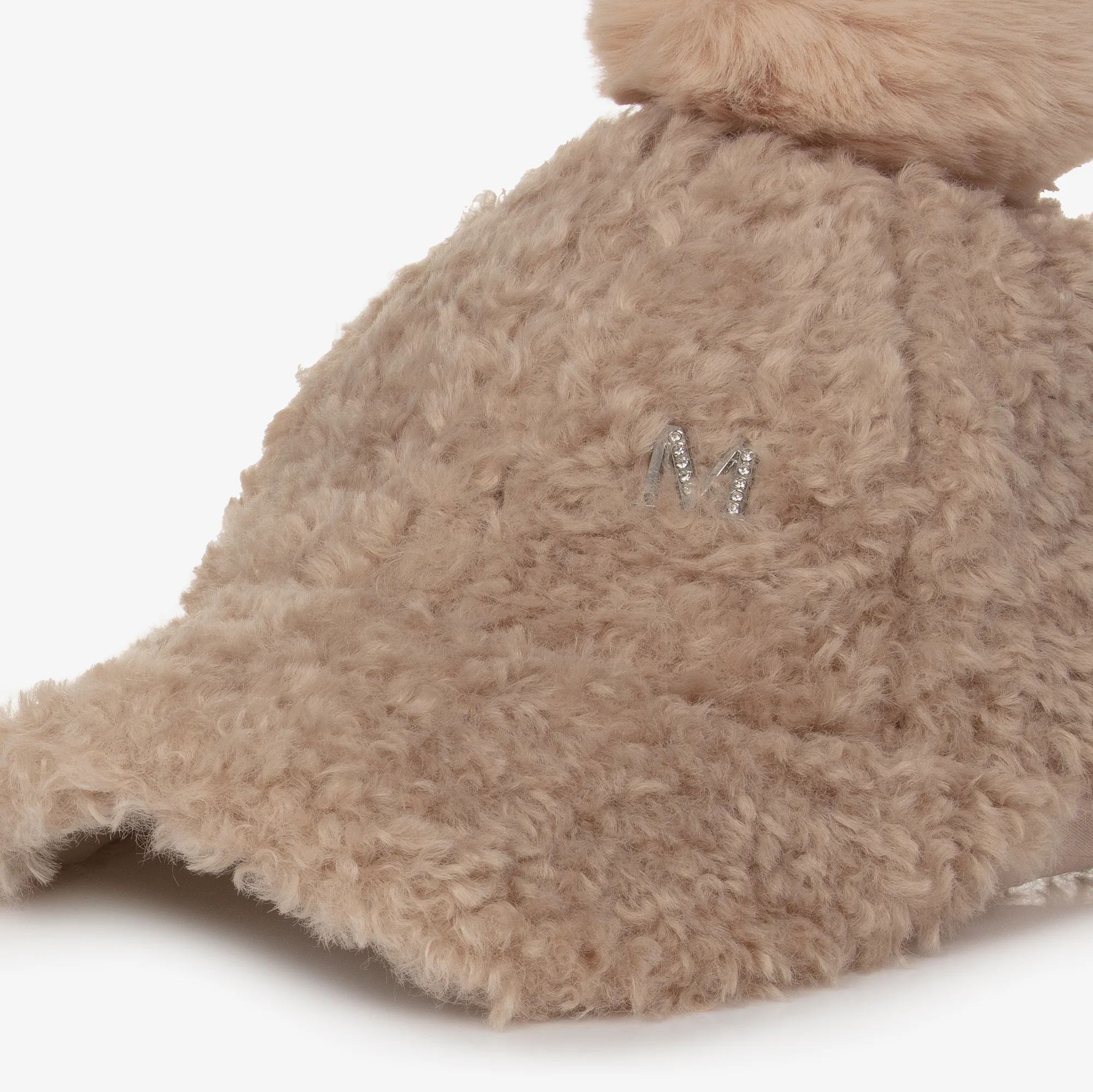 Girls Beige Teddy Fleece Pom-Pom Cap