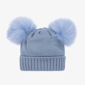 Girls Blue Wool Knit Pom-Pom Hat