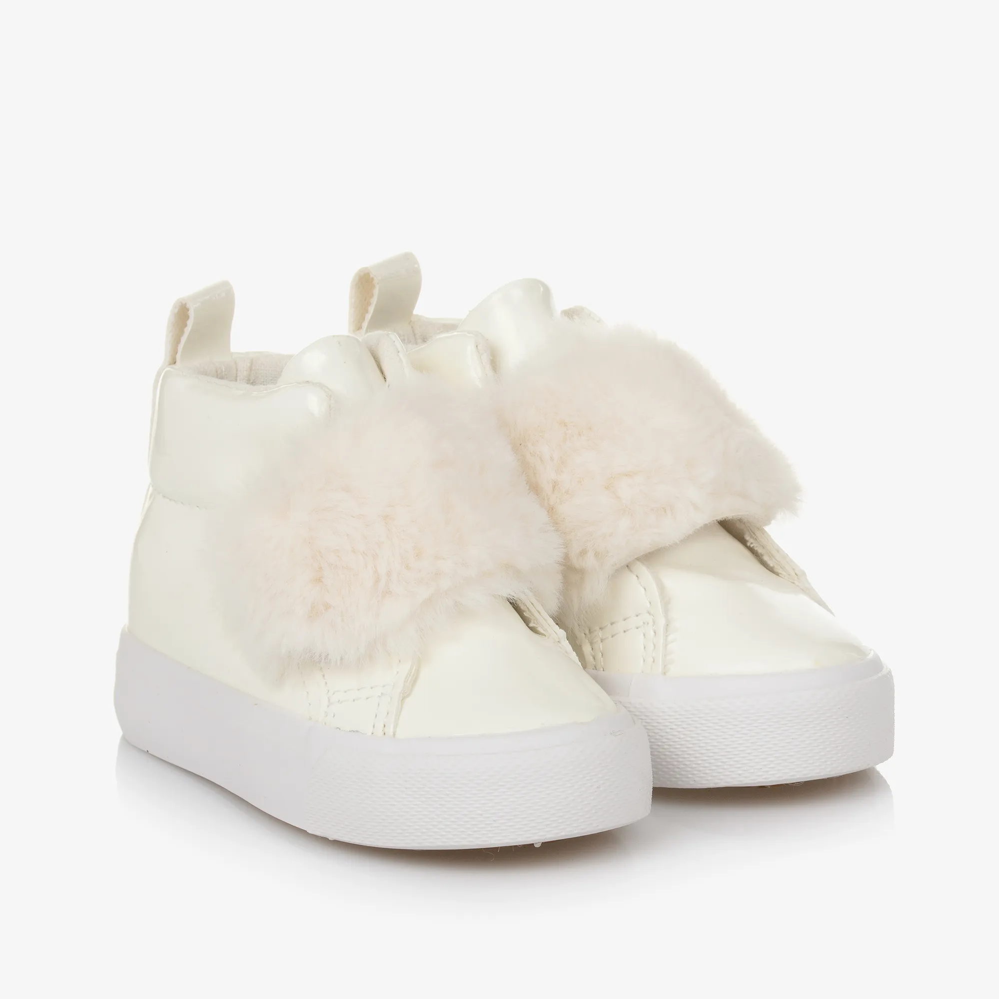 Girls Patent Ivory High Top Trainers