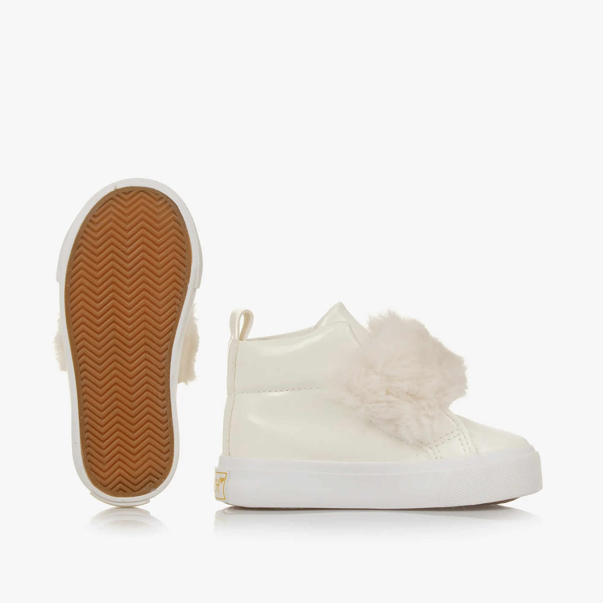 Girls Patent Ivory High Top Trainers