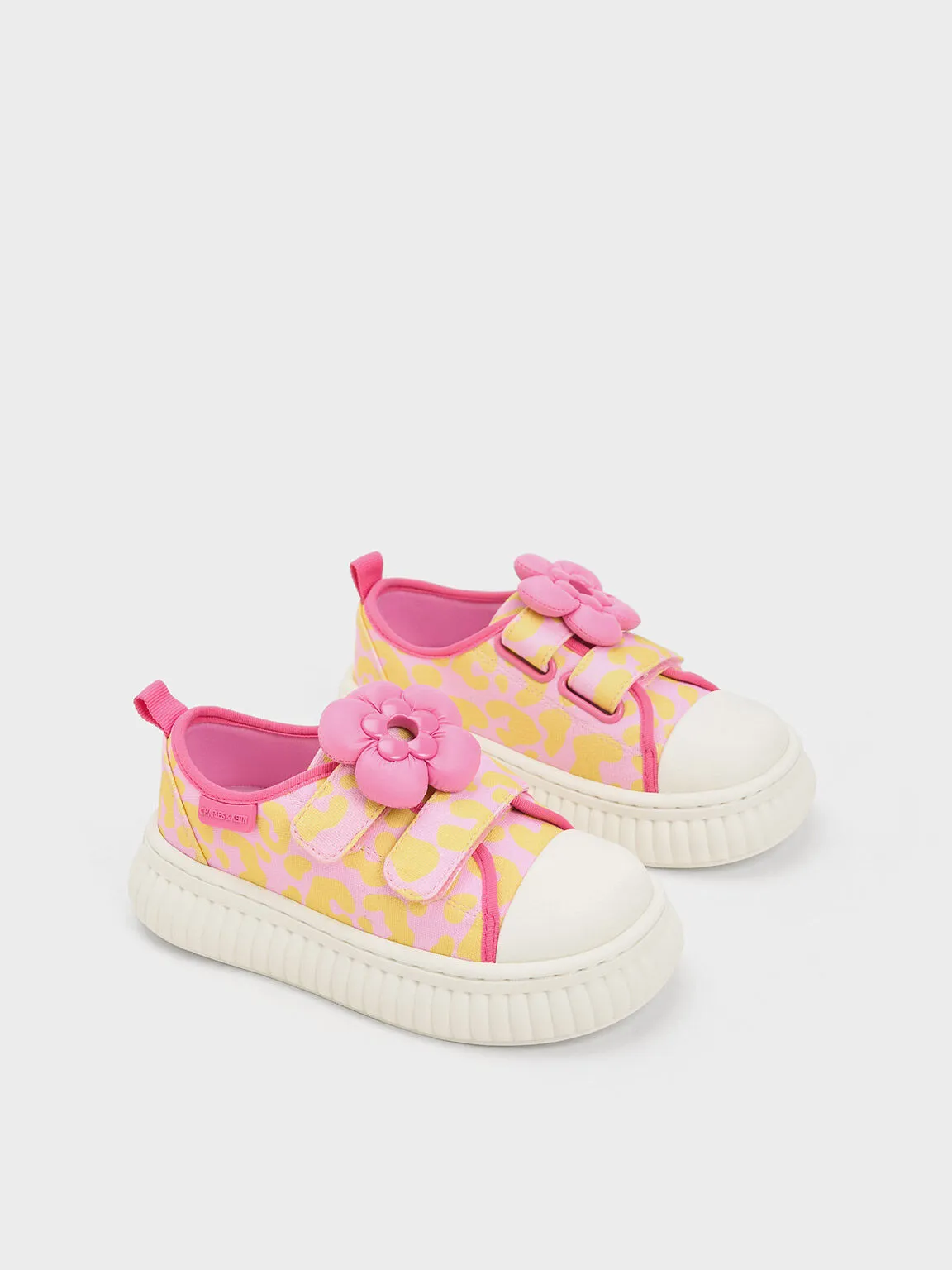 Girls' Puffy Flower Printed Sneakers - Light Pink