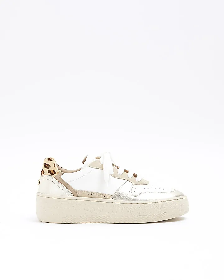 Gold panel leather leopard print trainers