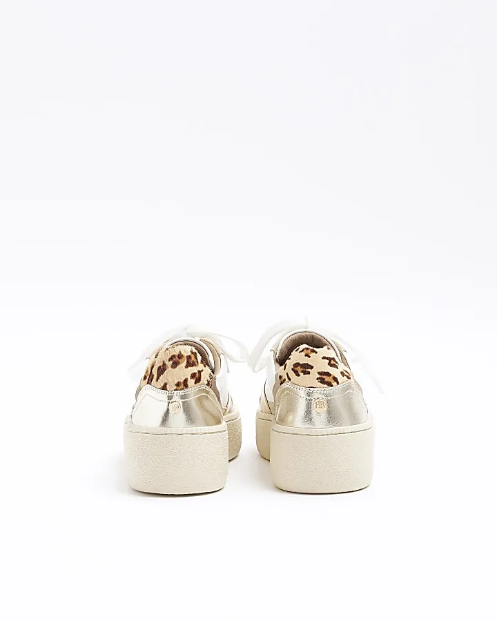 Gold panel leather leopard print trainers