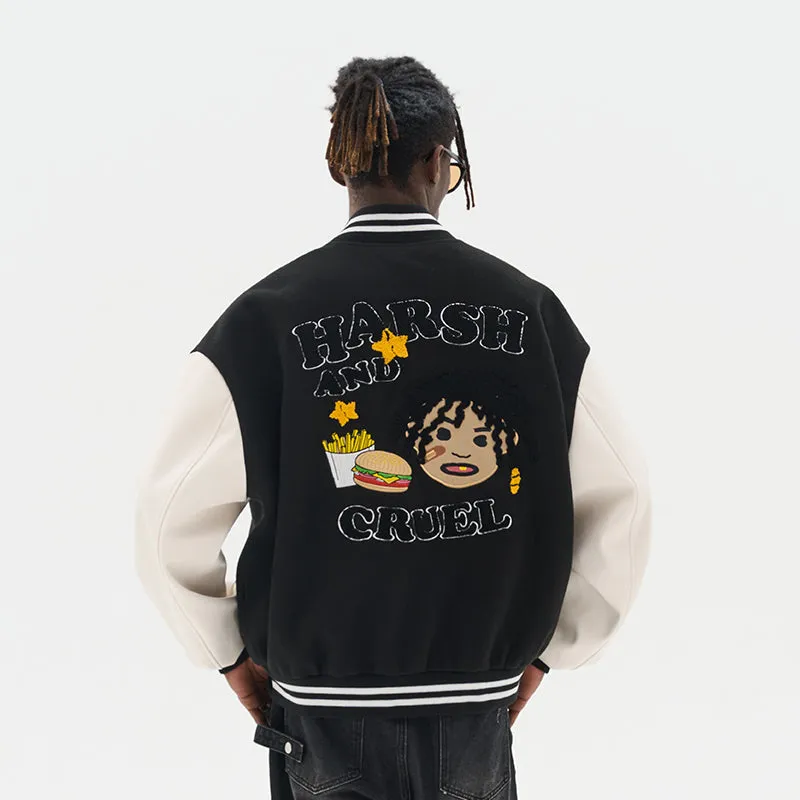 H/C Cartoon Meal Embroidered Varsity Jacket