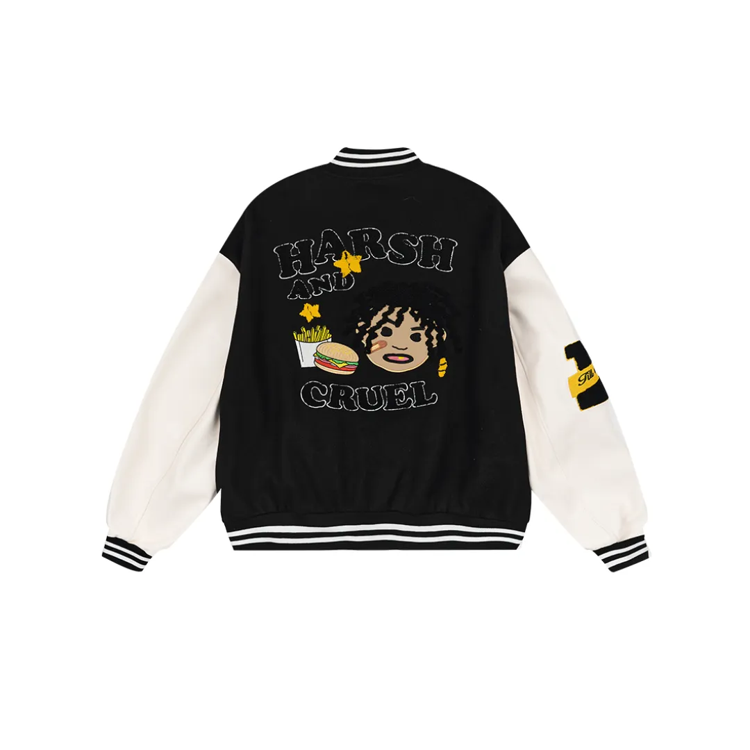 H/C Cartoon Meal Embroidered Varsity Jacket