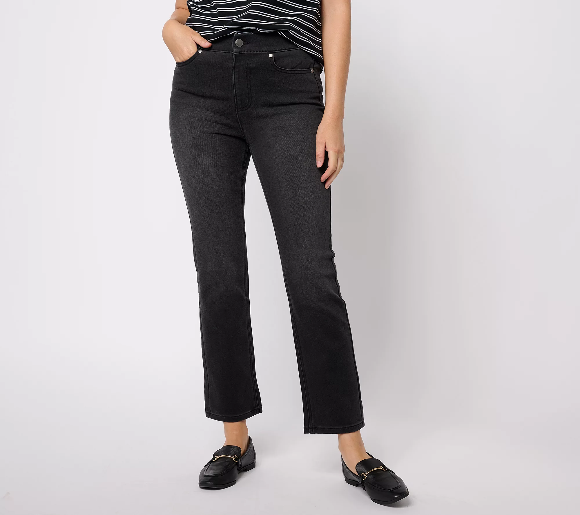 Isaac Mizrahi Live! Regular Black Divine Denim Pull On Straight Jeans