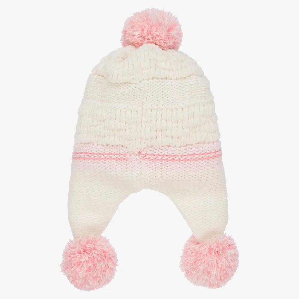 Ivory & Pink Knitted Hat Set