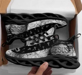 Jesus Christian Cross Cracked Rock Religious Clunky Sneakers