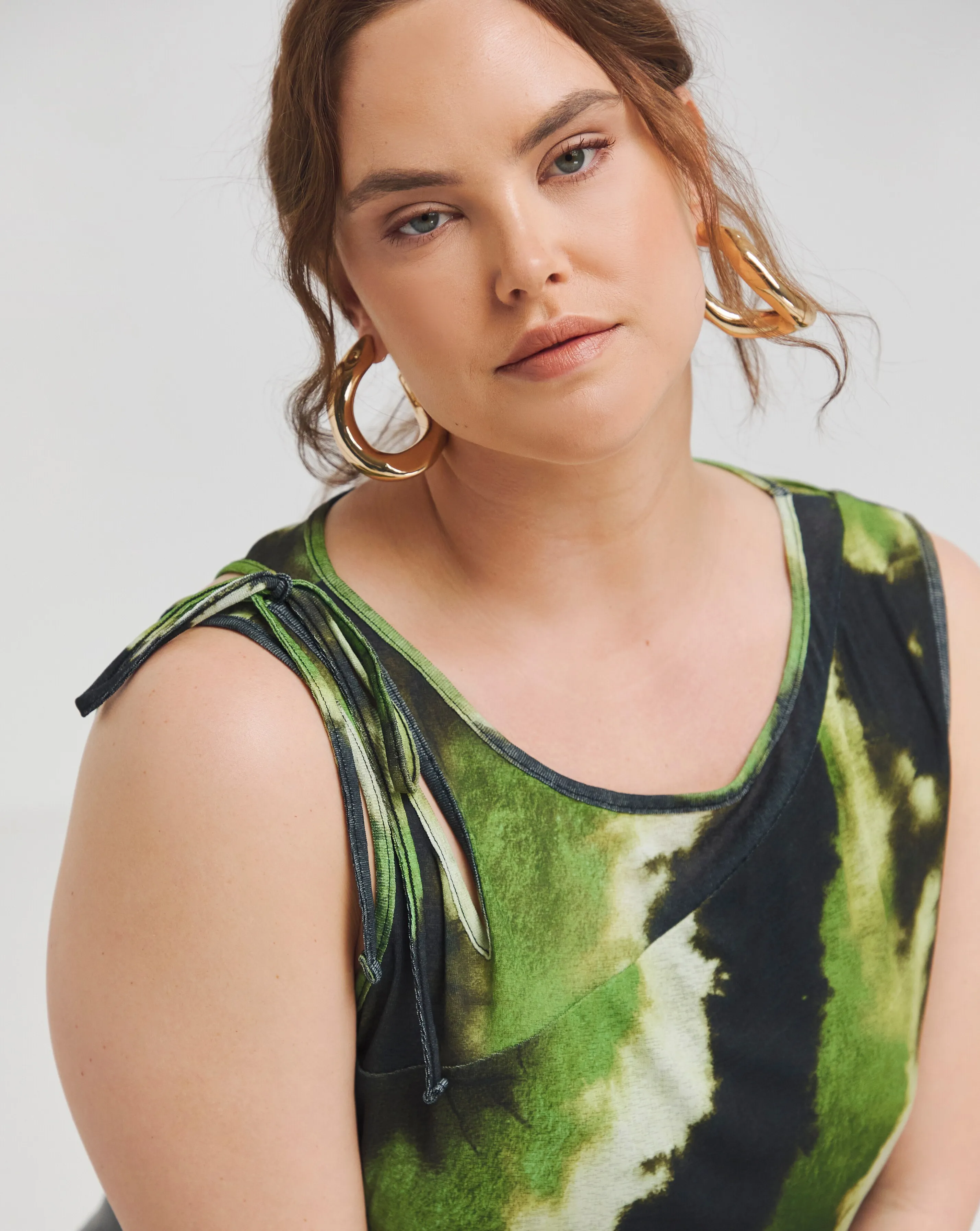 Khaki & Black Tie Dye Print Mesh Vest | Simply Be