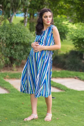 Lime Striped Maternity & Nursing Kurta Dress