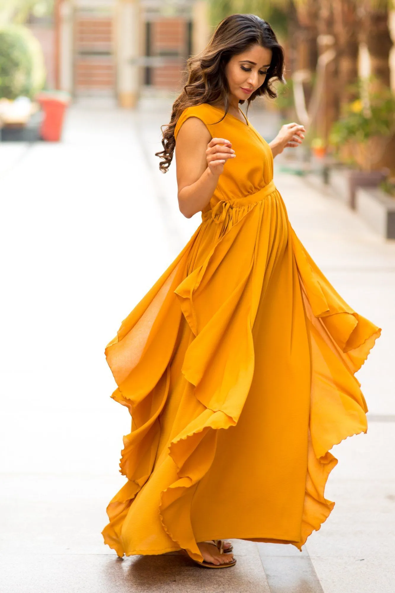 Luxe Mustard Yellow Moss Crepe Maternity Dress