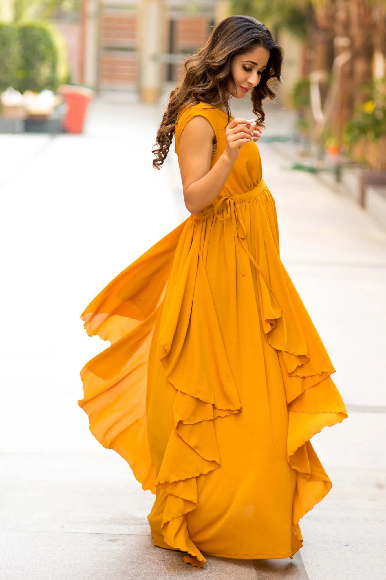 Luxe Mustard Yellow Moss Crepe Maternity Dress