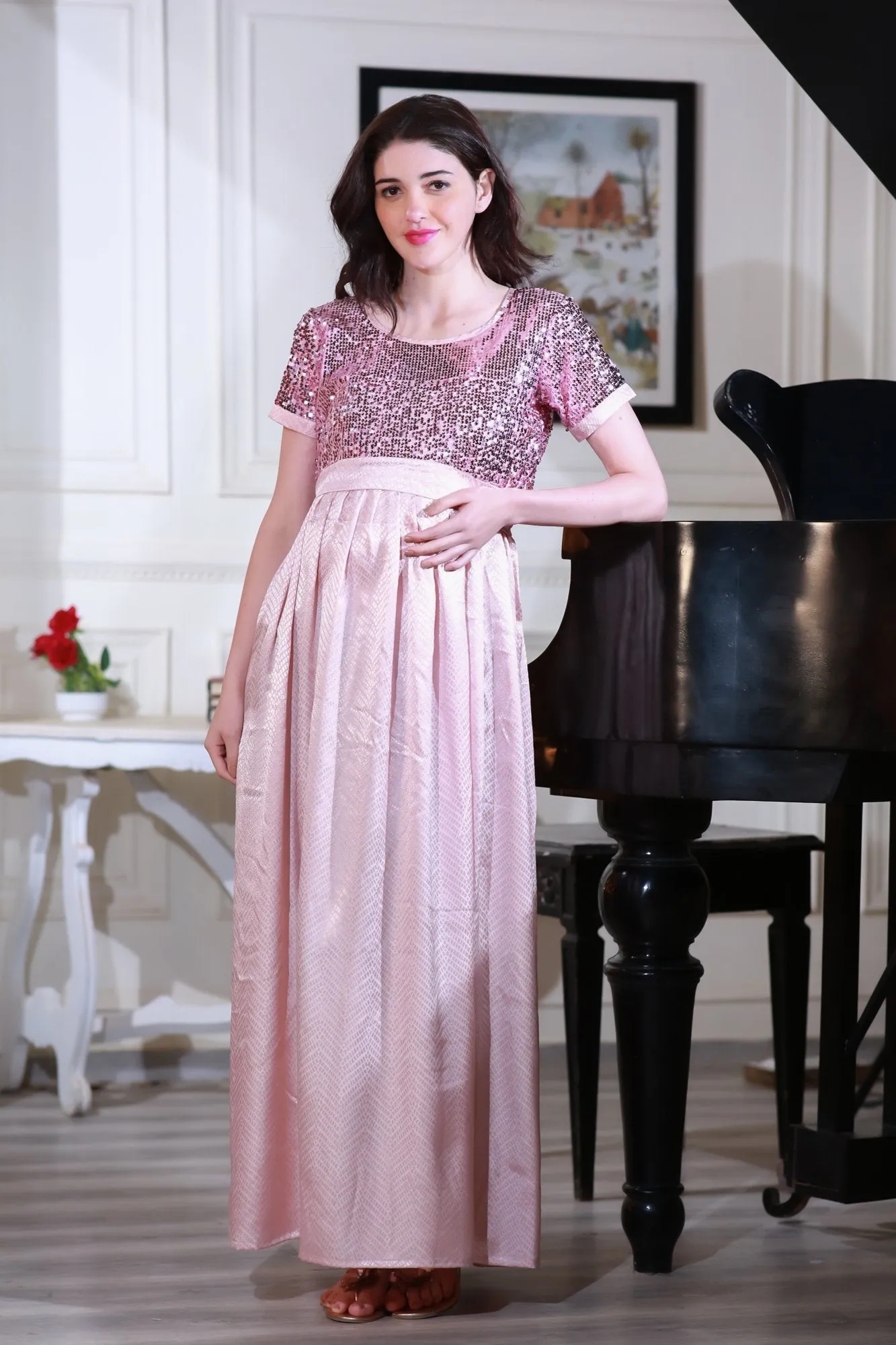 Luxe Rose Gold Sequin Maternity Dress