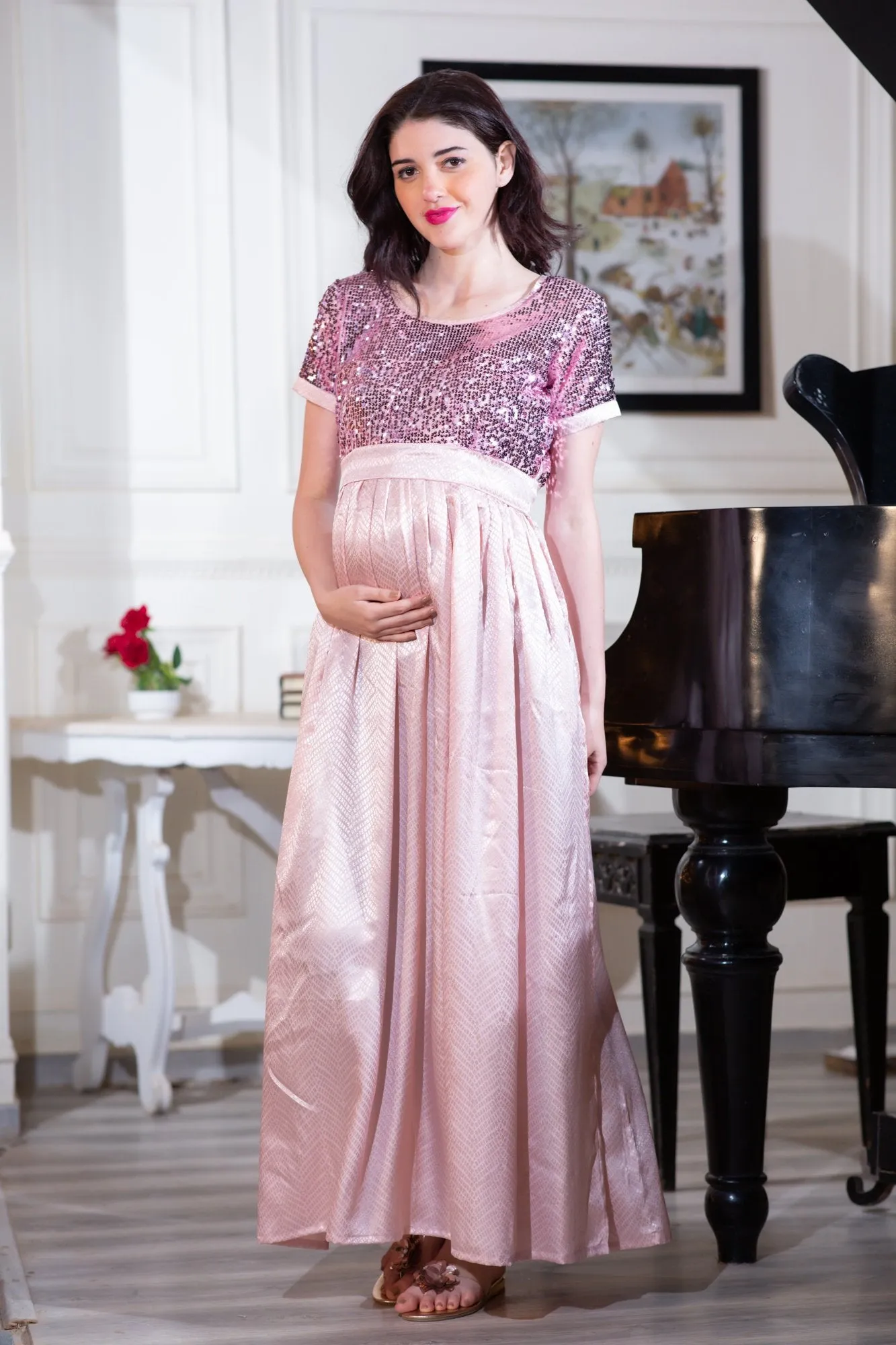 Luxe Rose Gold Sequin Maternity Dress