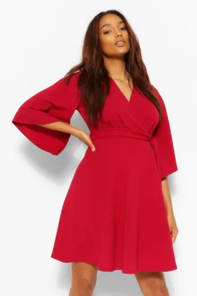 Maternity Angel Sleeve Tie Waist Skater Dress