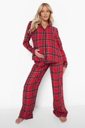 Maternity Brushed Flannel Button Pj Pants Set