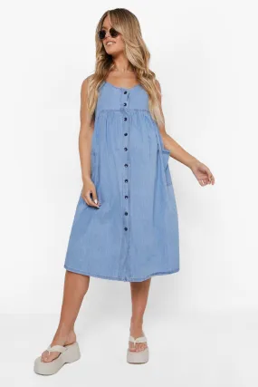 Maternity Button Front Chambray Midi Dress