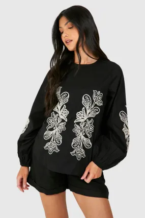 Maternity Embroidered Long Sleeve Smock Top