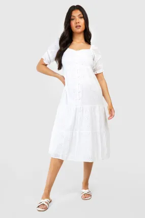 Maternity Eyelet Button Front Midi Dress