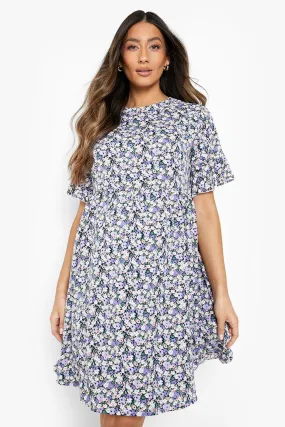 Maternity Floral Frill Sleeve Smock Dress