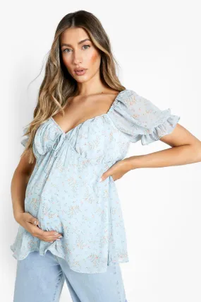 Maternity Floral Puff Sleeve Smock Top