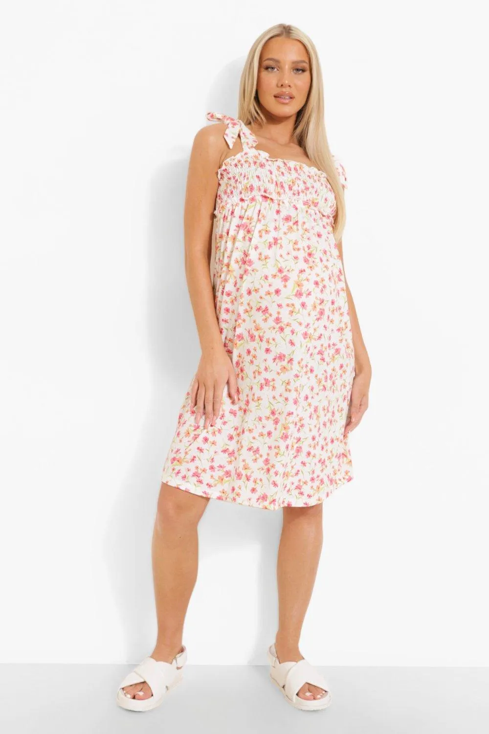 Maternity Floral Shirred Mini Dress