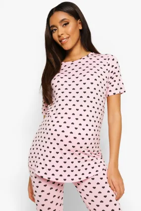 Maternity Heart Print Pajama Set