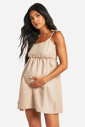 Maternity Linen Look Strappy Mini Smock Dress