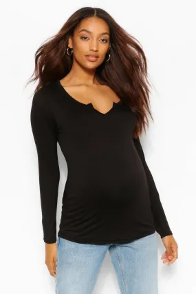 Maternity Notch Front Long Sleeve Top