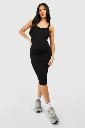 Maternity Premium Rib Strappy Midi Dress