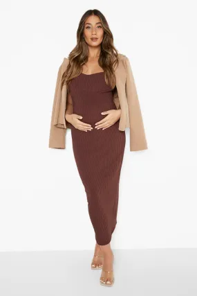 Maternity Rib Contour Bodycon Midaxi Dress