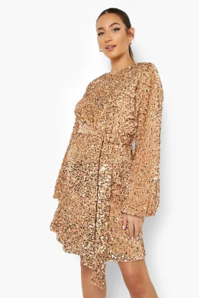 Maternity Sequin Tie Waist Shift Dress