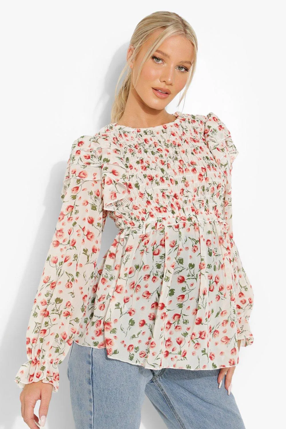 Maternity Shirred Frill Floral Smock Top