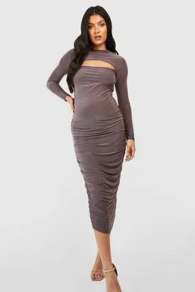 Maternity Slinky Cut Out Ruched Midi Dress