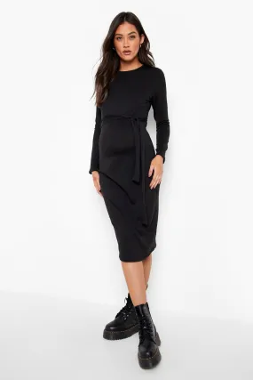 Maternity Tie Waist Knitted Dress