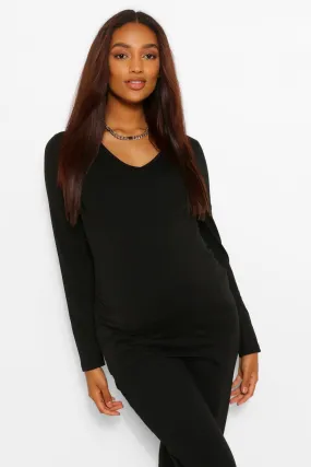 Maternity V Neck Long Sleeve T-Shirt