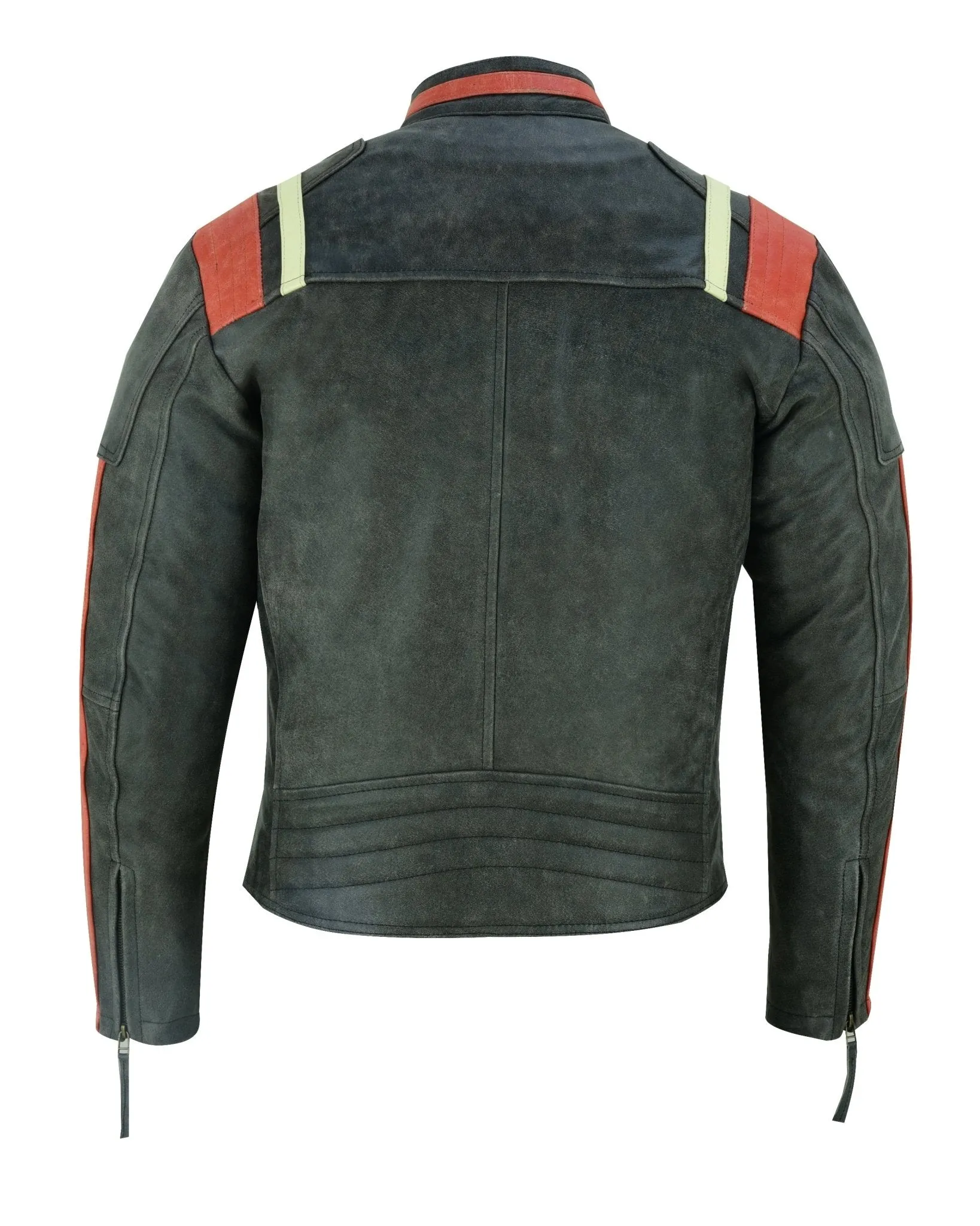 Men’s Distressed Orange Striped Motorcycle Cowhide Leather Jacket