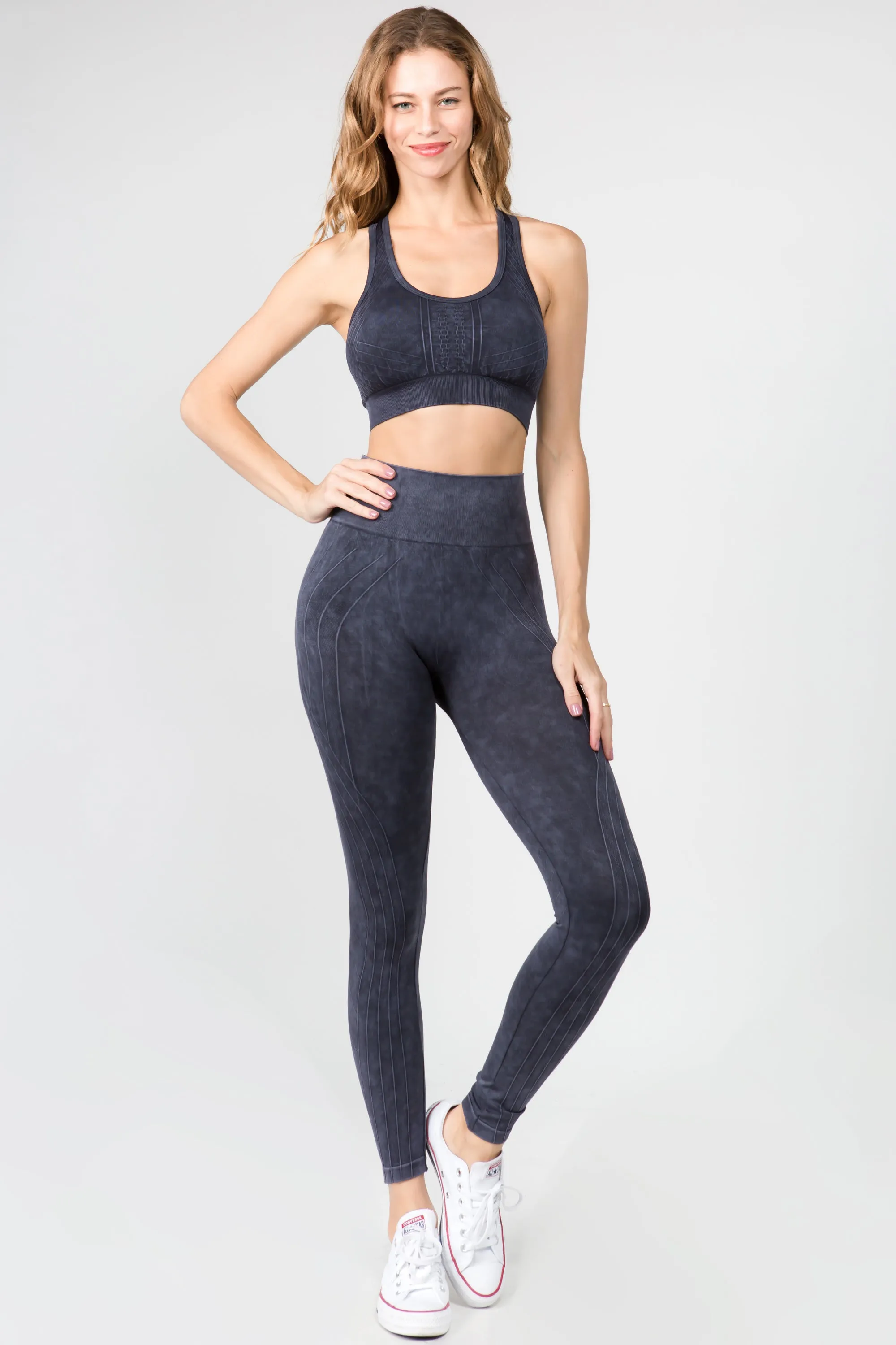 Move with You Stone Wash Sports Bra And Leggings Set