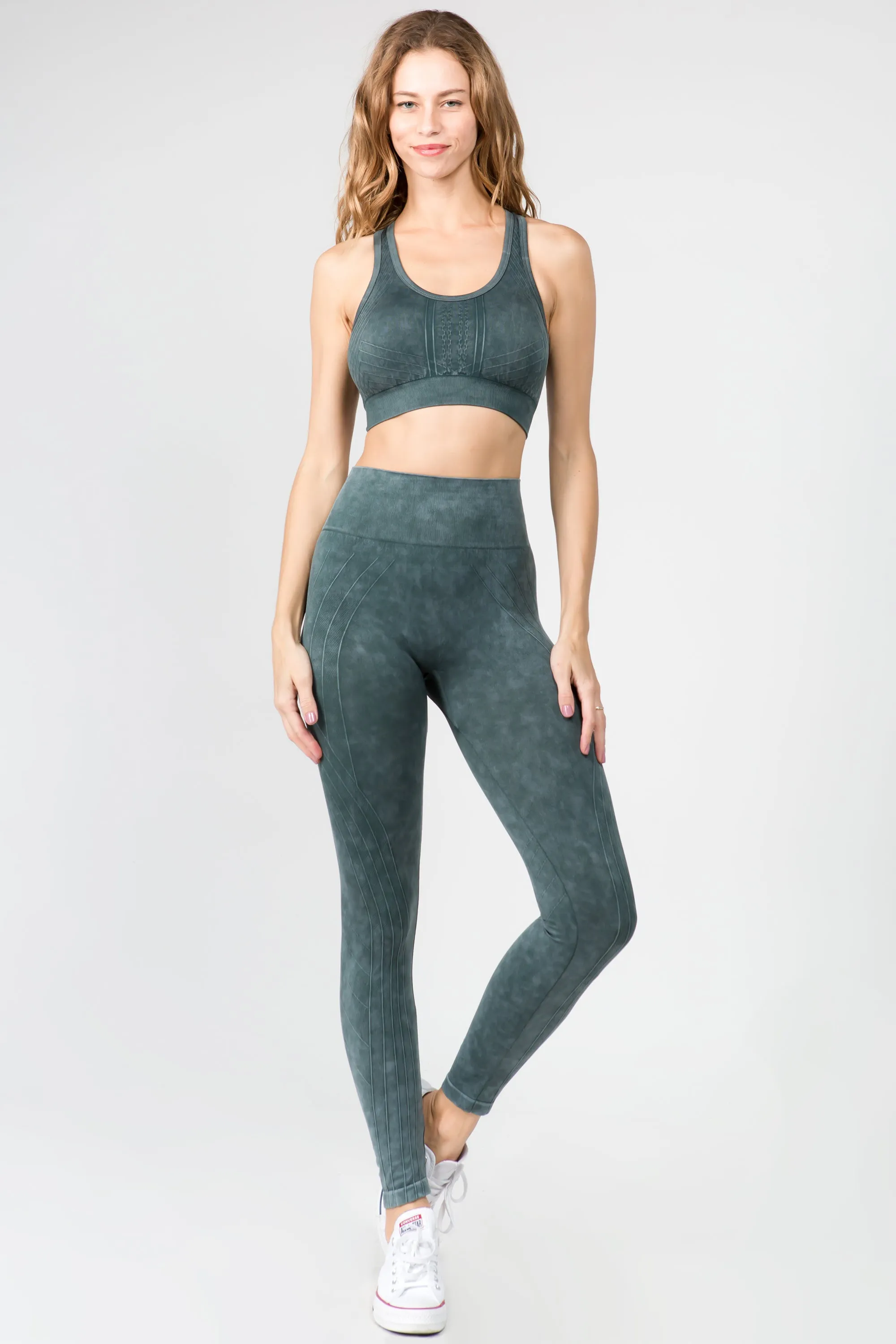 Move with You Stone Wash Sports Bra And Leggings Set