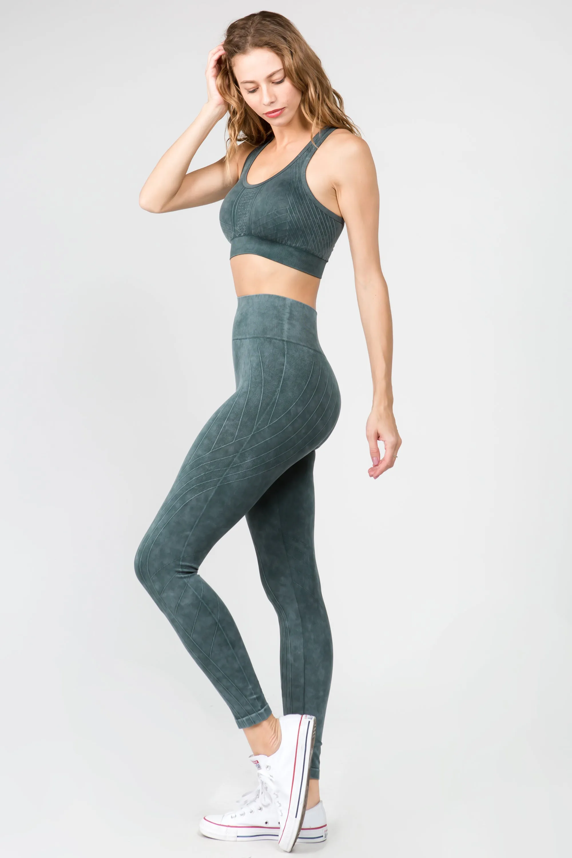 Move with You Stone Wash Sports Bra And Leggings Set