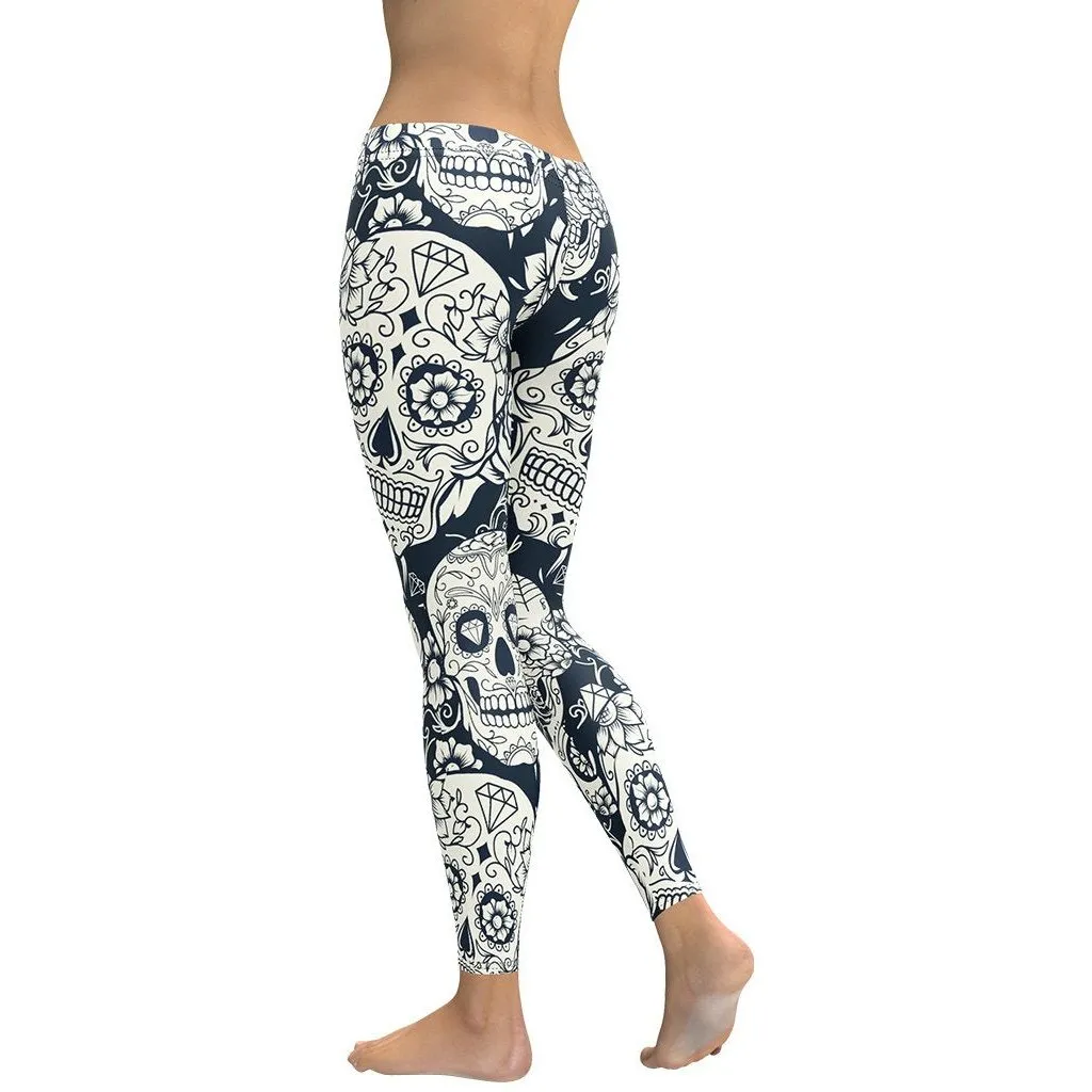 Navy Blue Skull Leggings