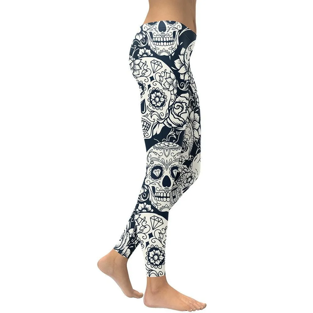 Navy Blue Skull Leggings