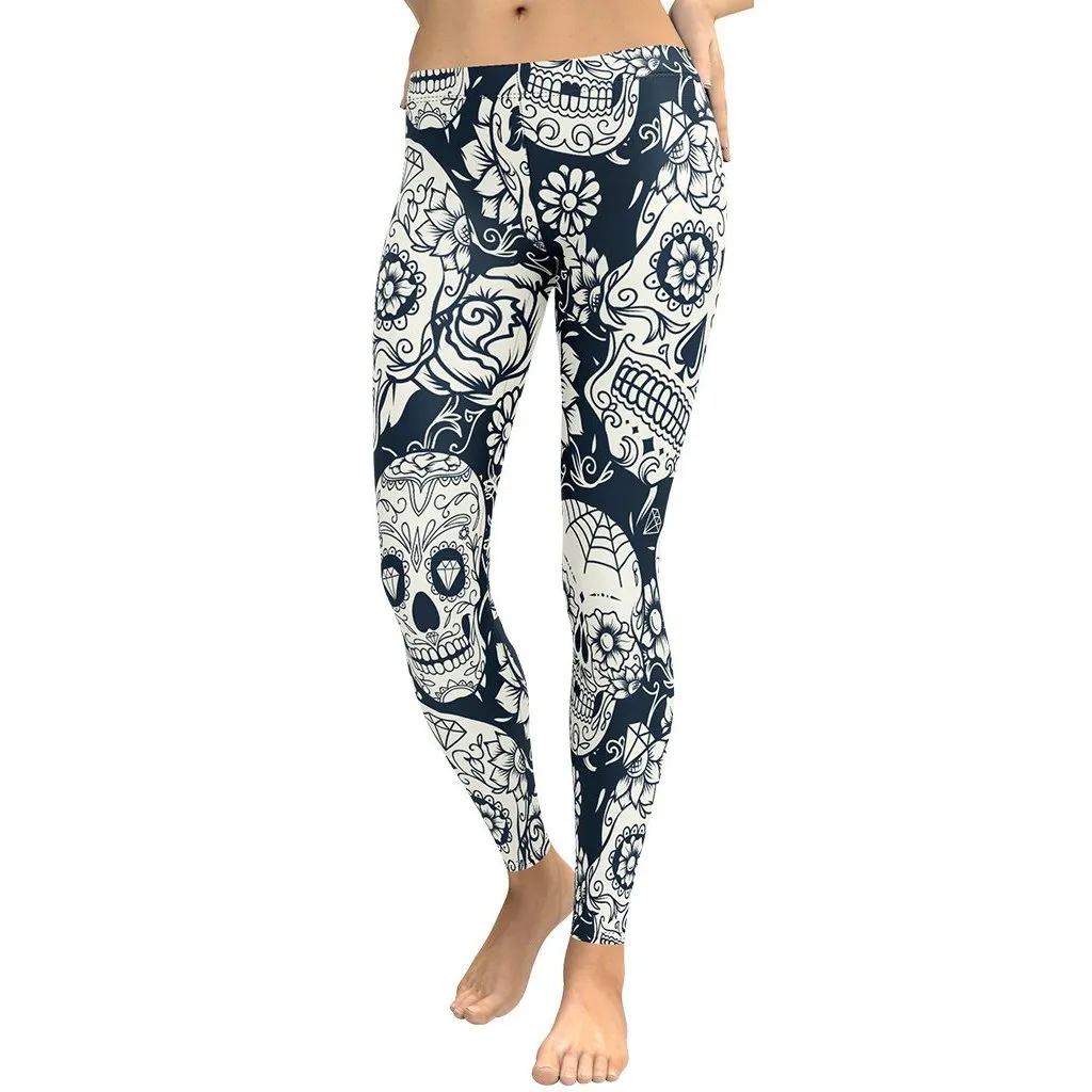 Navy Blue Skull Leggings