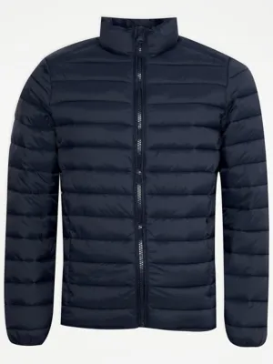 Navy Padded Lightweight Funnel Neck Jacket | Men | George at ASDA