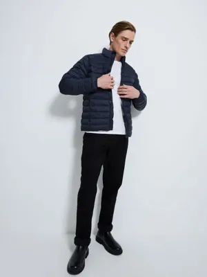 Navy Padded Lightweight Funnel Neck Jacket | Men | George at ASDA